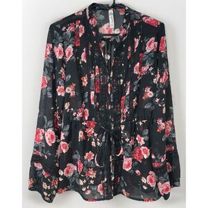American Rag Cie Rose Floral Tunic Women's Size M Black‎ Bohemian Lace Indie